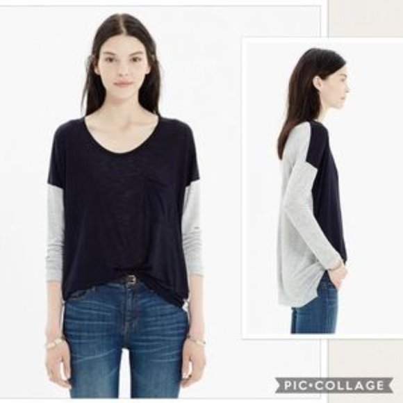 Madewell Roster Colorblock Hi-Lo Long Sleeve Tee - Picture 1 of 7